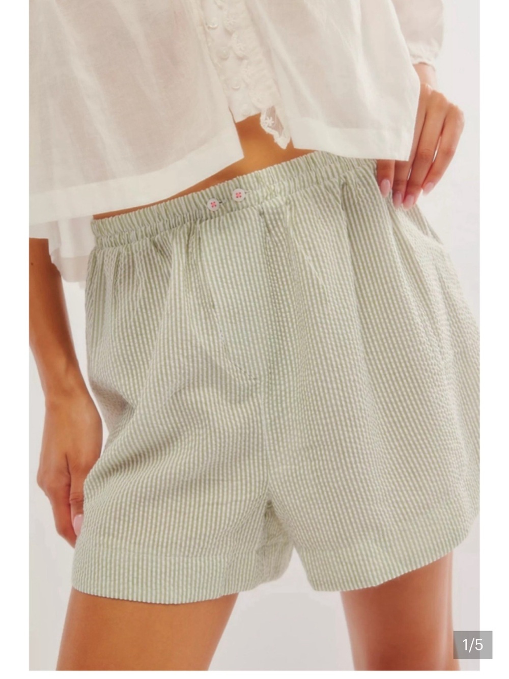 Free People Intimately Cloud Nine Boxer Seersucker Stripe Short Moss Combo Small